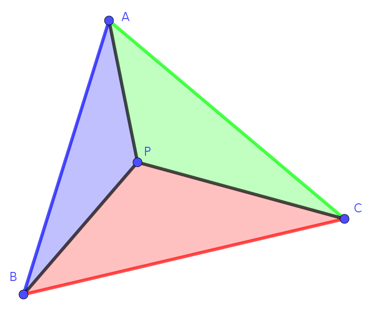 A point P, with respect to \triangle{}ABC.